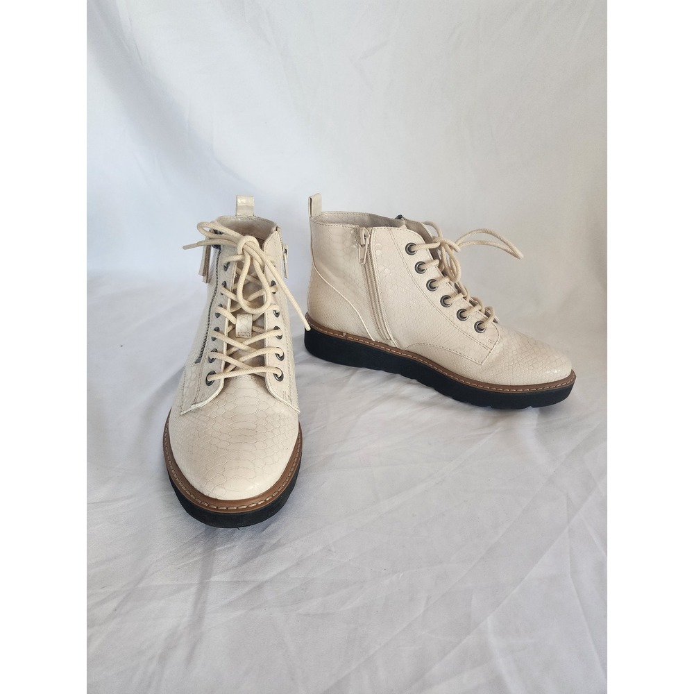 Naturalizer Eeva Cream Snakeskin Ankle Boots Platform Lace Up Side Zip 6M New